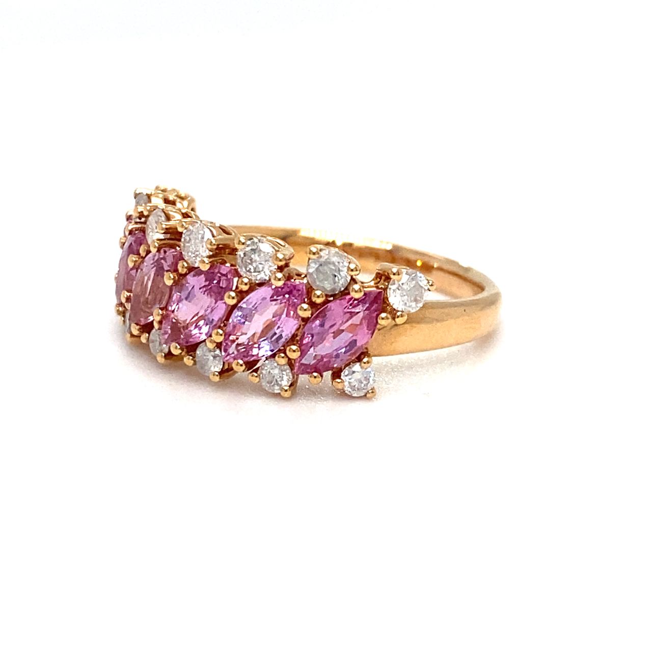 18K Rose Gold  Pink Marquise Sapphire Italic Diamond  Ring