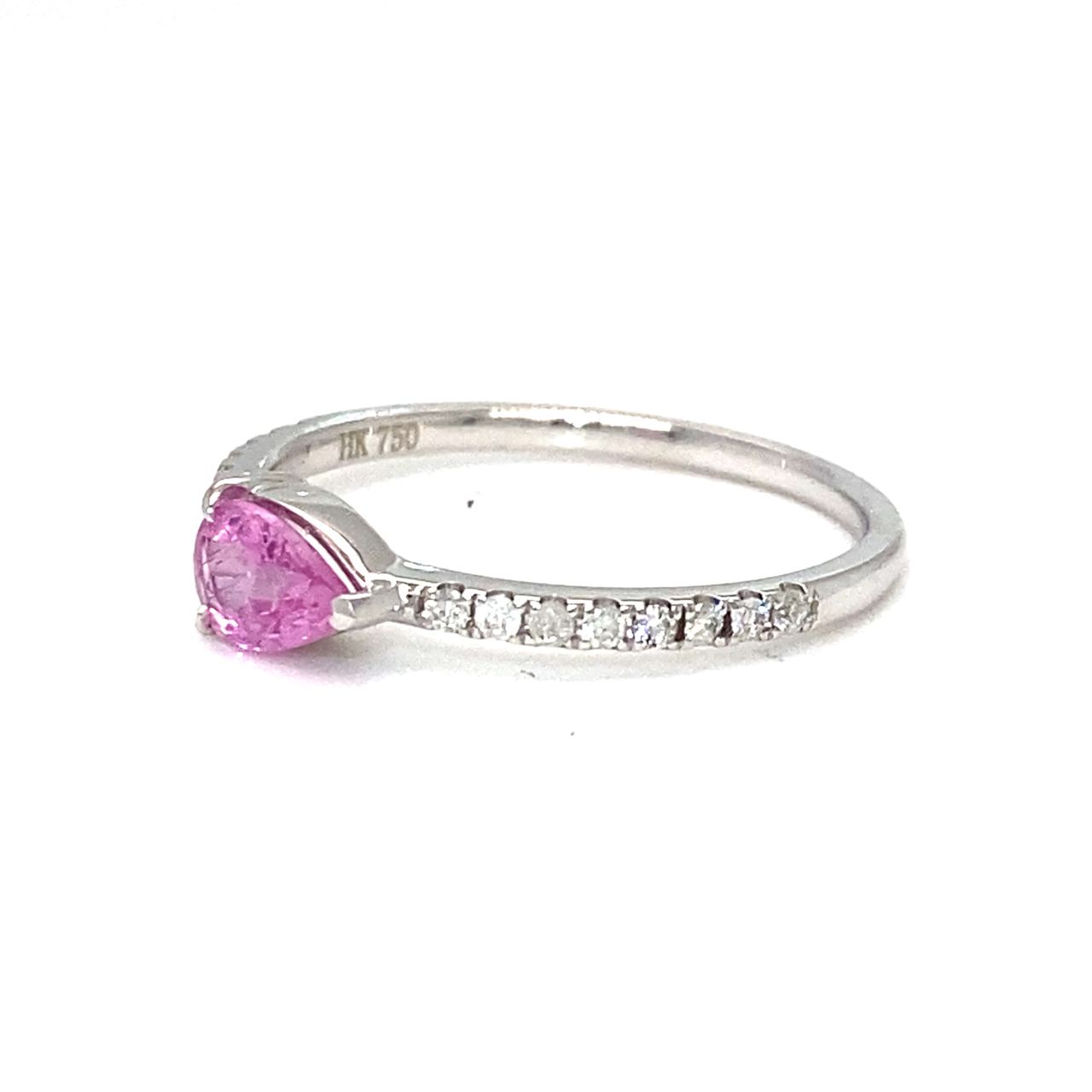 18K White Gold Pink Sapphire Pear Shape Simple Stack Diamond Ring