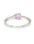 18K White Gold Pink Sapphire Pear Shape Simple Stack Diamond Ring