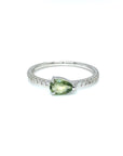 18K White Gold Green Sapphire Pear Shape Simple Stack Diamond Ring