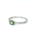 18K White Gold Green Sapphire Pear Shape Simple Stack Diamond Ring