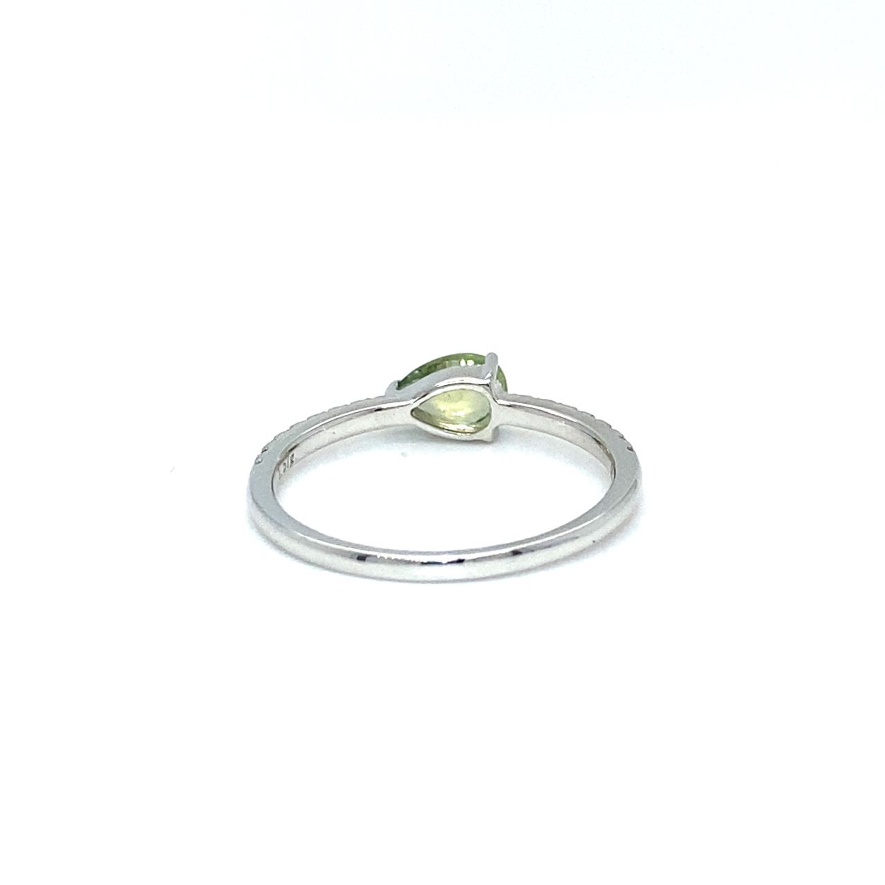 18K White Gold Green Sapphire Pear Shape Simple Stack Diamond Ring