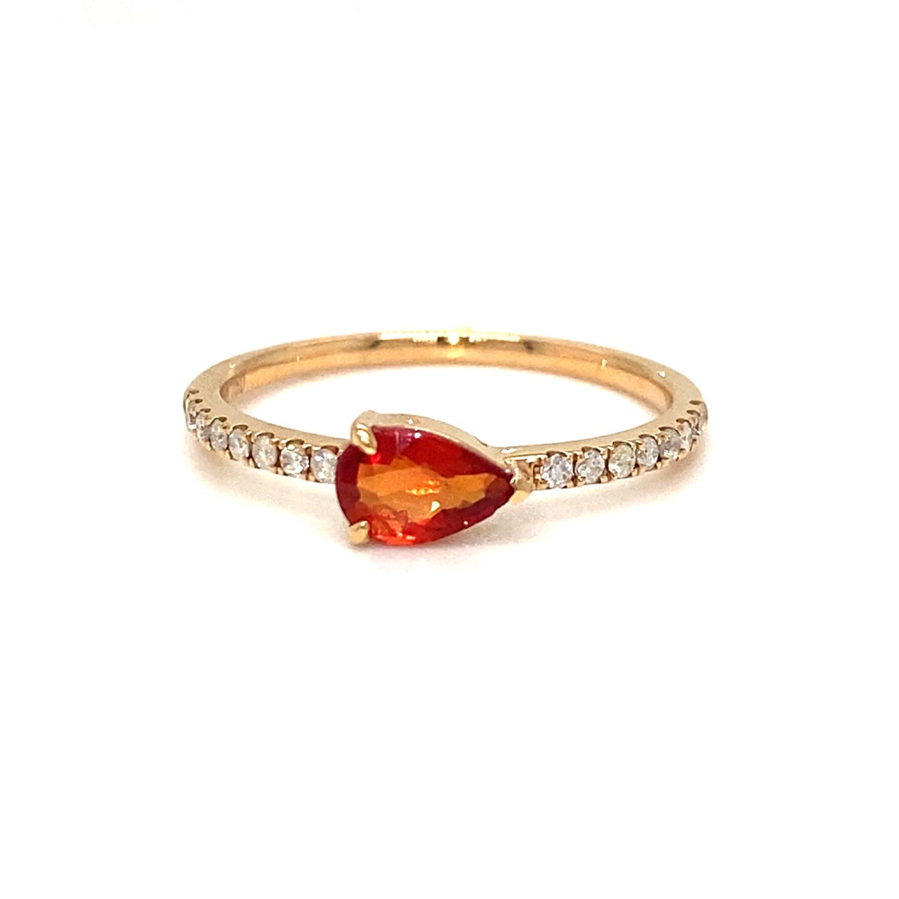 18K Rose Gold Orange Sapphire Pear Shape Simple Stack Diamond Ring