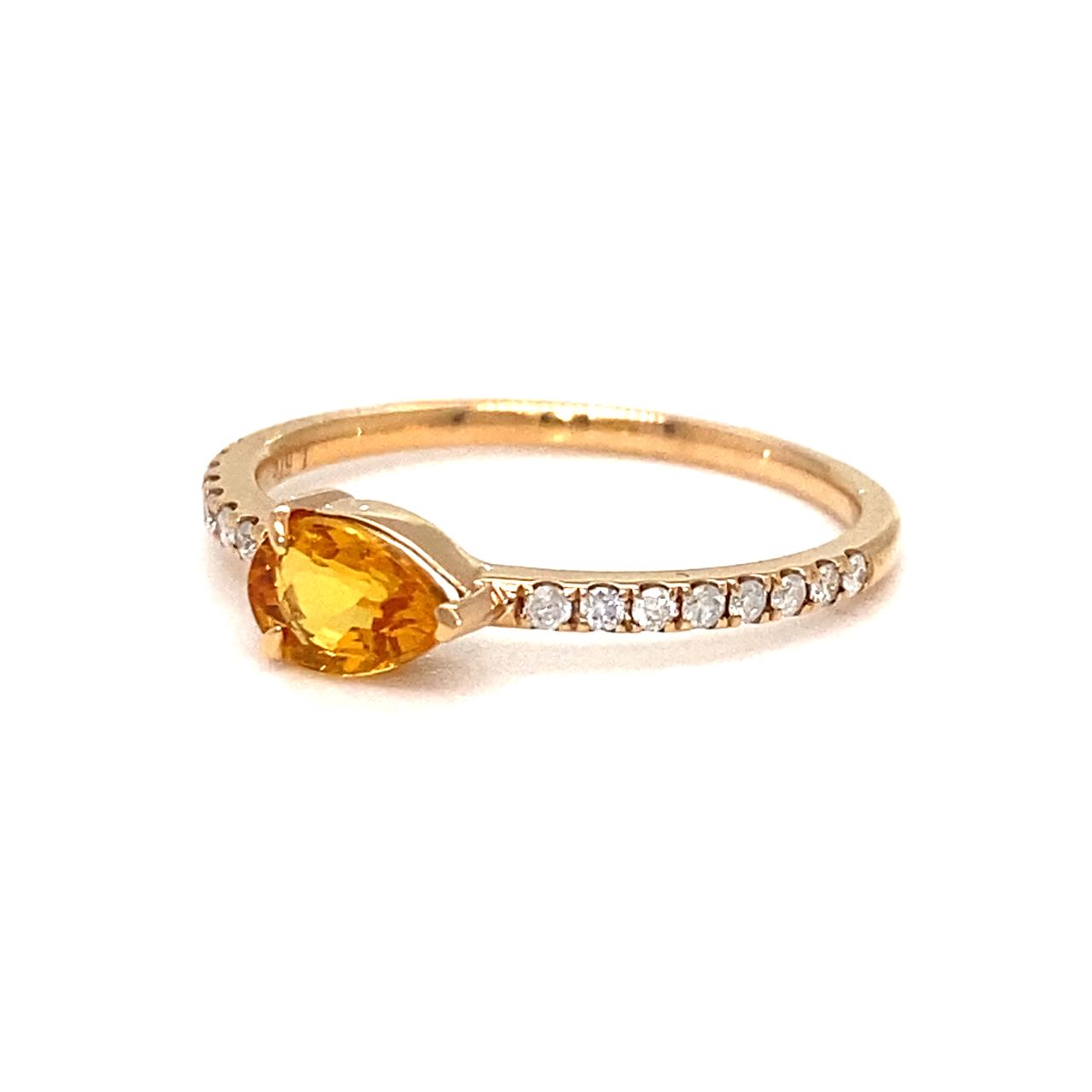 18K Rose Gold Yellow Sapphire Pear Shape Simple Stack Diamond Ring