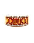 18K Rose Gold  Orange Emerald  Sapphire Half Eternity Diamond  Ring