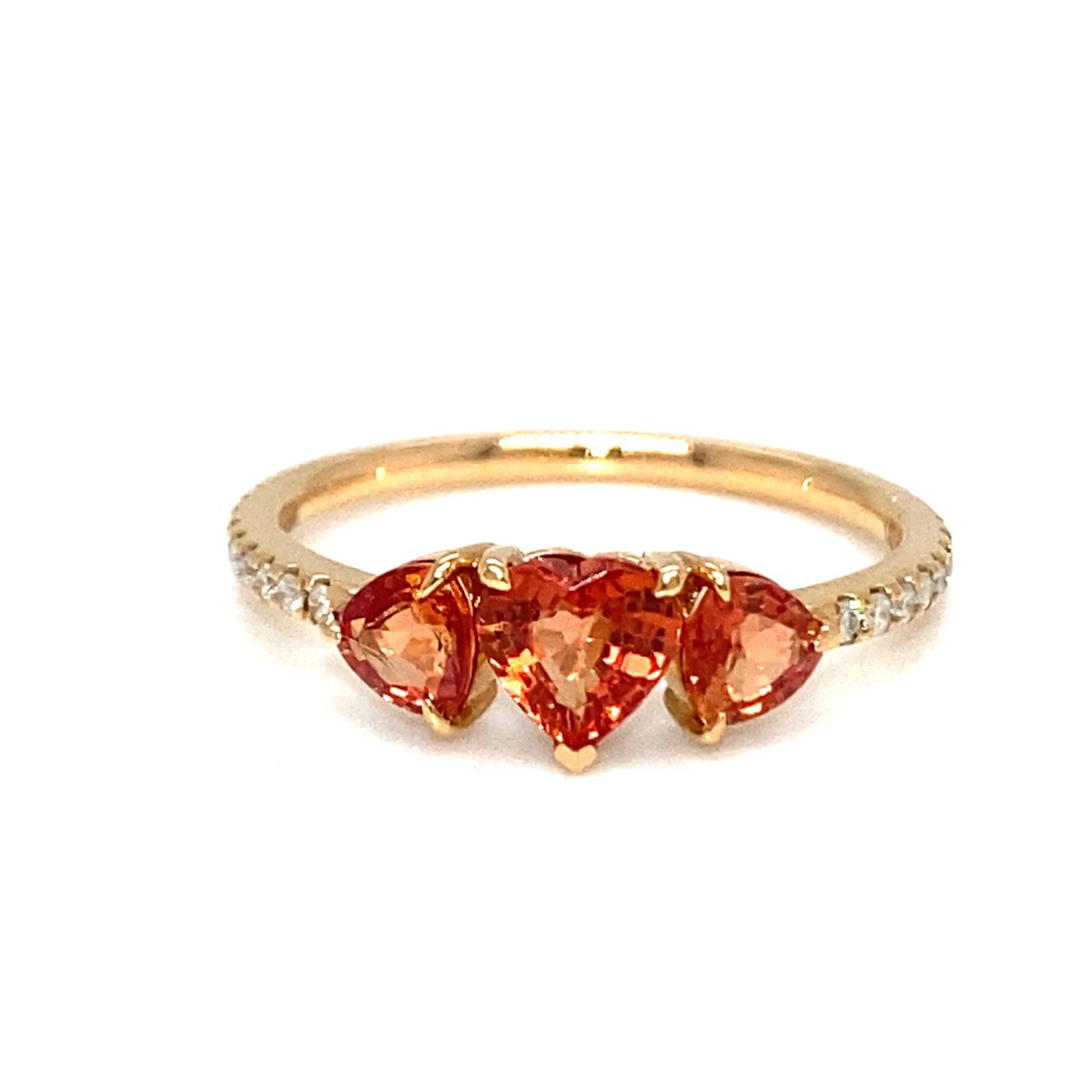 18K Rose Gold Trilogy Orange Heart Sapphire Diamond  Ring