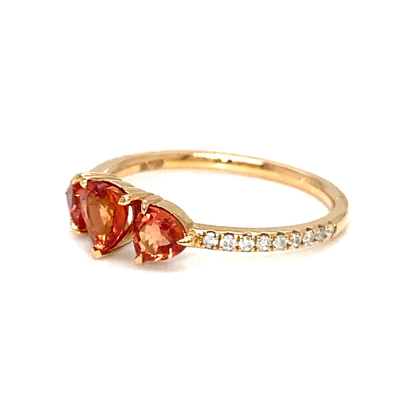 18K Rose Gold Trilogy Orange Heart Sapphire Diamond  Ring