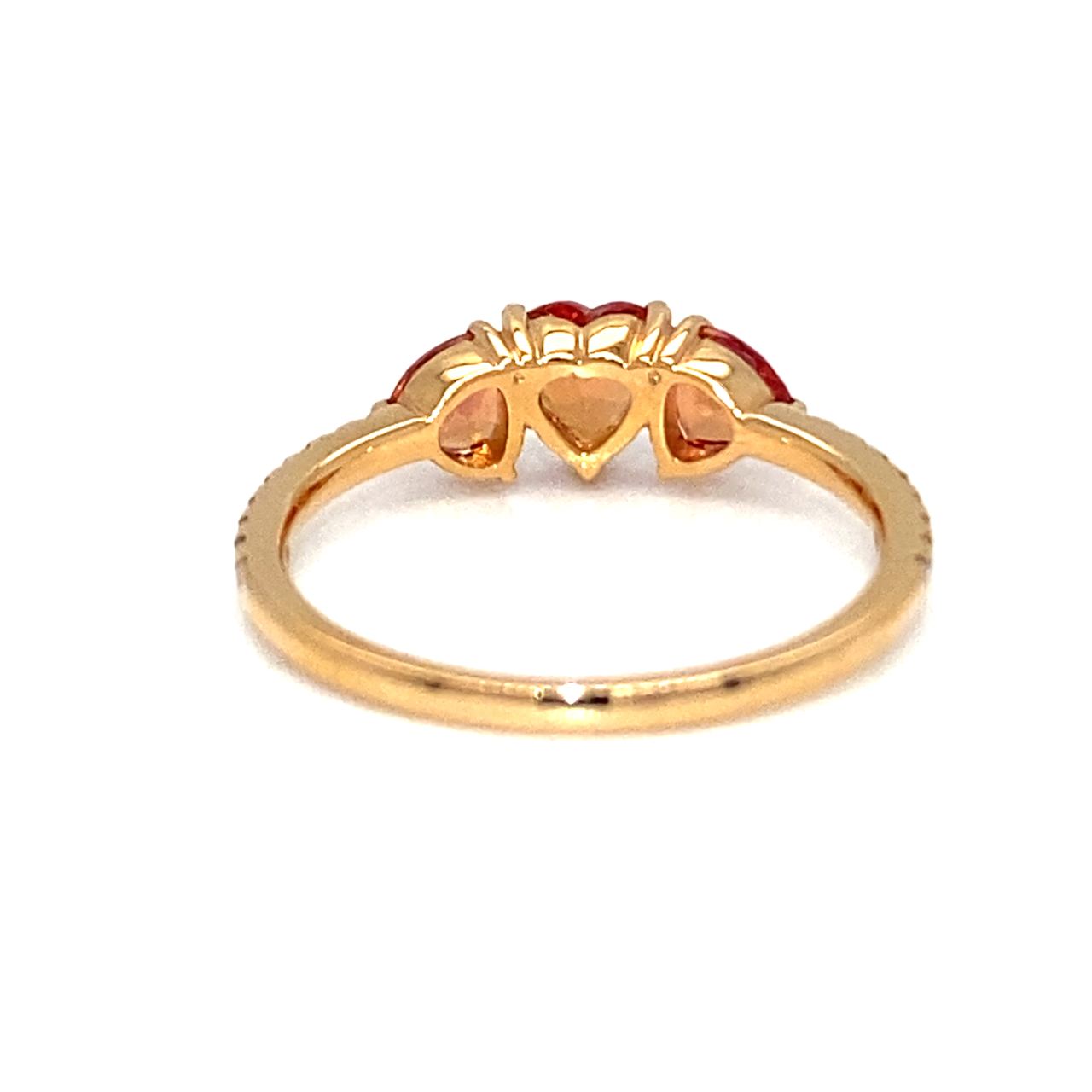 18K Rose Gold Trilogy Orange Heart Sapphire Diamond  Ring