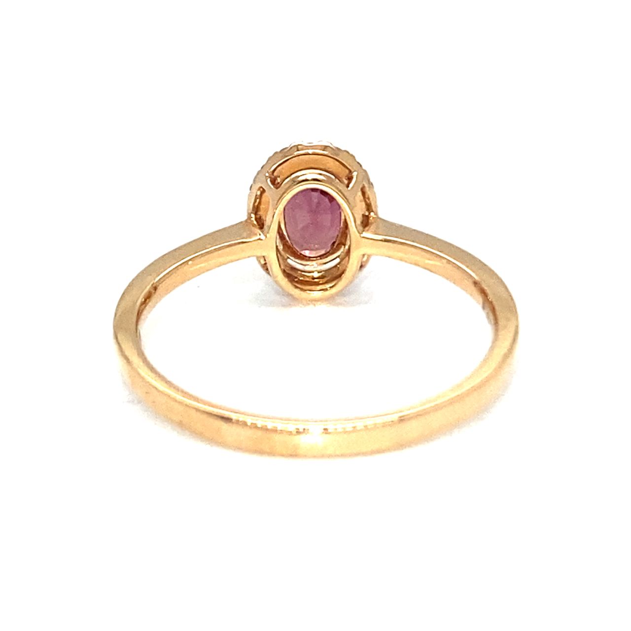 18K Rose Gold Red Sapphire Oval Halo Diamond Ring