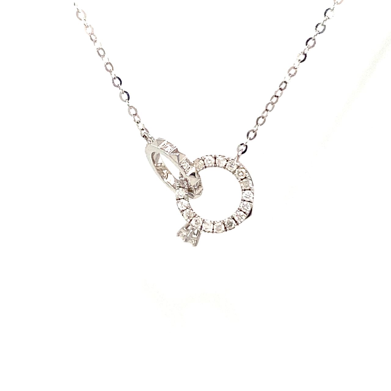 18K White Gold Double Circle Inter-Locking Diamond Necklace