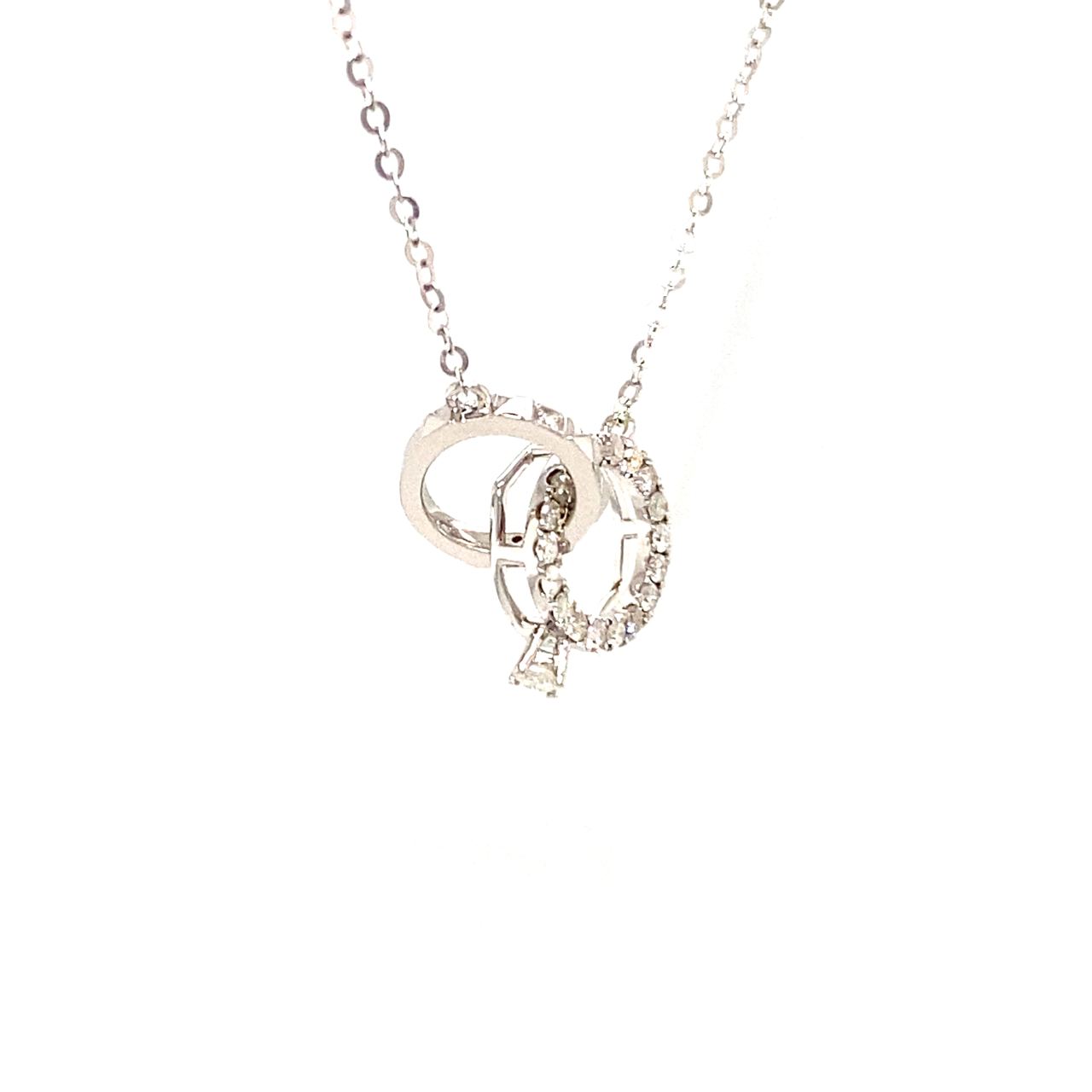 18K White Gold Double Circle Inter-Locking Diamond Necklace