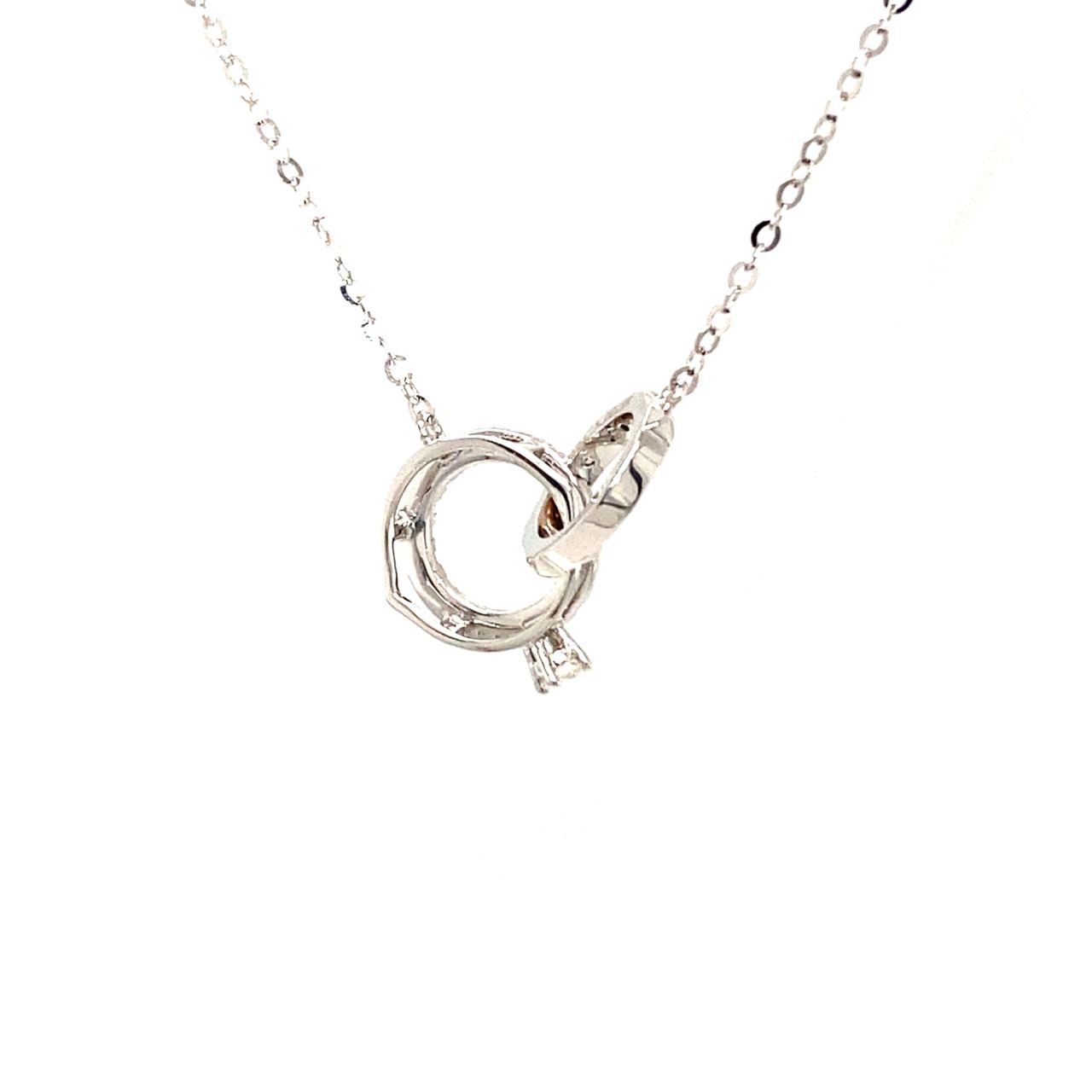 18K White Gold Double Circle Inter-Locking Diamond Necklace