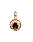 18K Rose Gold Victorian Blue Oval Sapphire Diamond Halo Pendant
