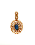 18K Rose Gold Victorian Blue Oval Sapphire Diamond Halo Pendant