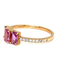 18K Rose Gold Trilogy Pink Emerald Sapphire Diamond  Ring