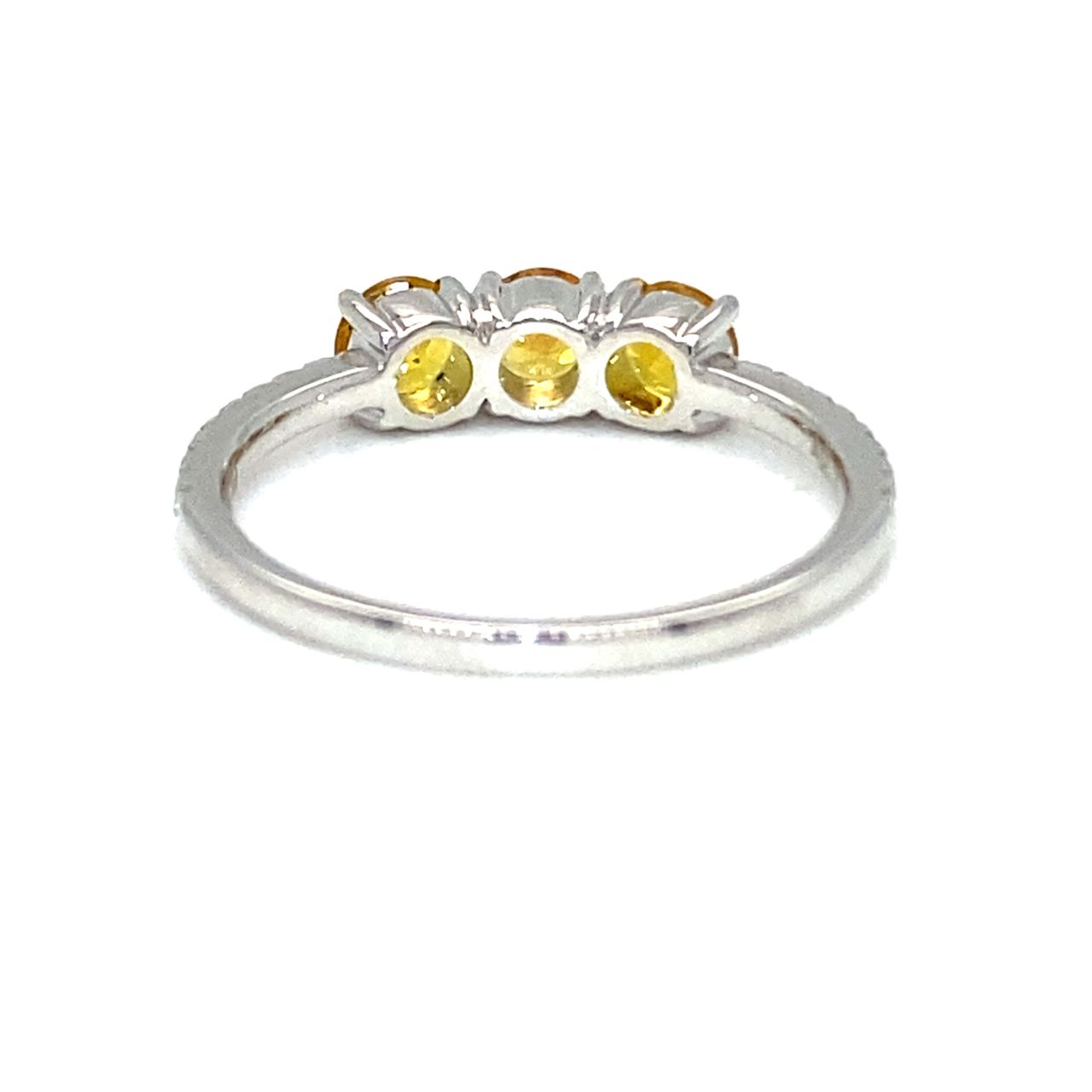 18K White Gold Trilogy Yellow Round  Sapphire Diamond  Ring