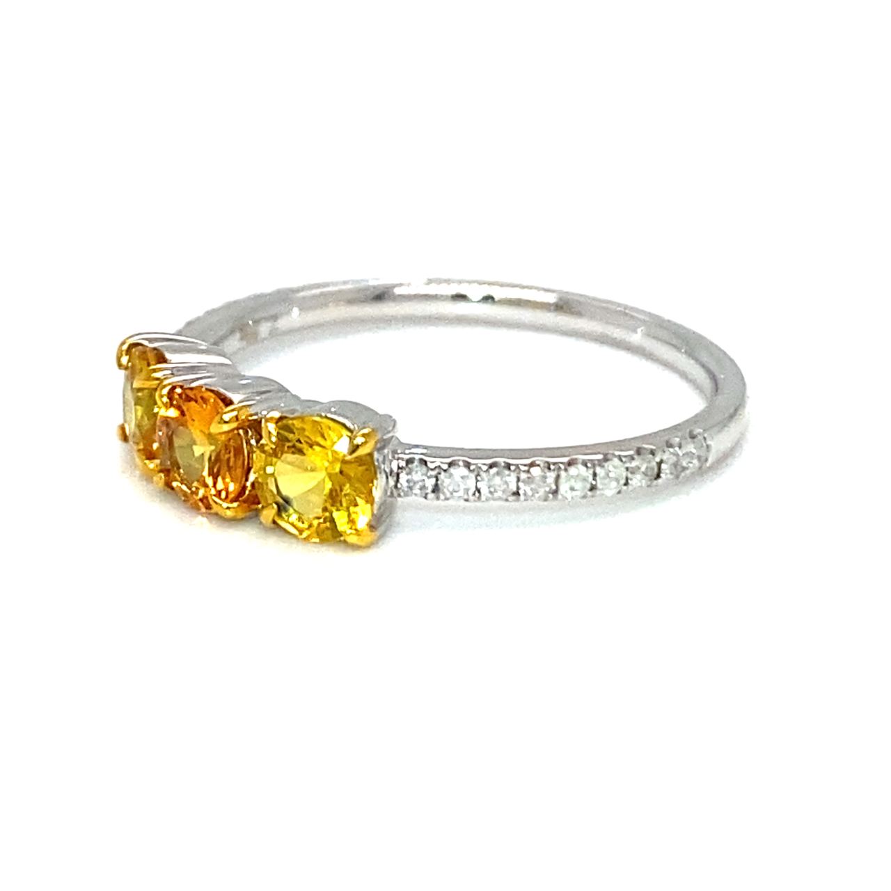 18K White Gold Trilogy Yellow Round  Sapphire Diamond  Ring