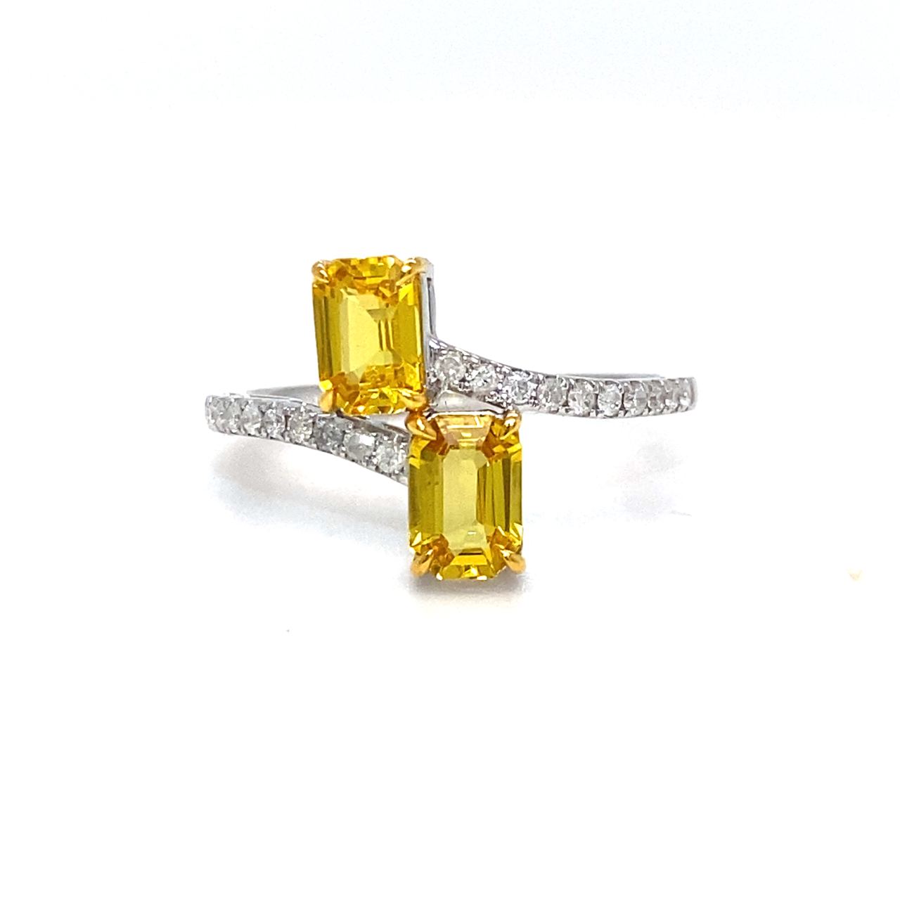 18K White Gold Toi Et Moi Yellow Emerald Sapphire Diamond Wrap Ring