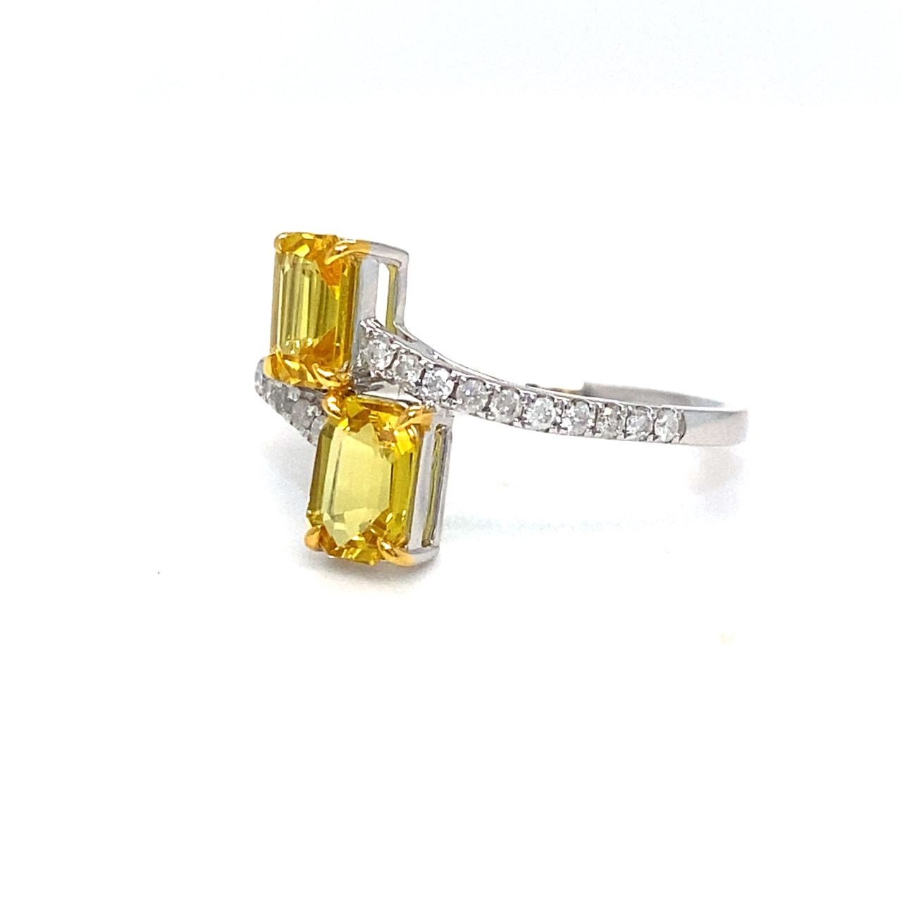 18K White Gold Toi Et Moi Yellow Emerald Sapphire Diamond Wrap Ring