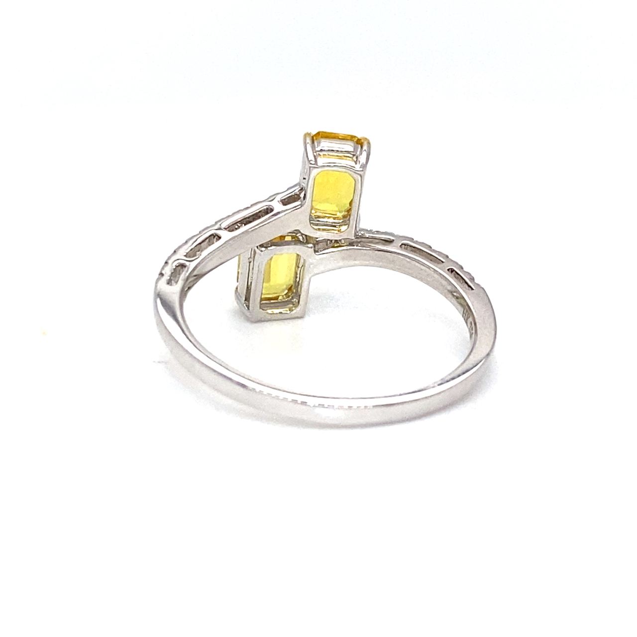 18K White Gold Toi Et Moi Yellow Emerald Sapphire Diamond Wrap Ring
