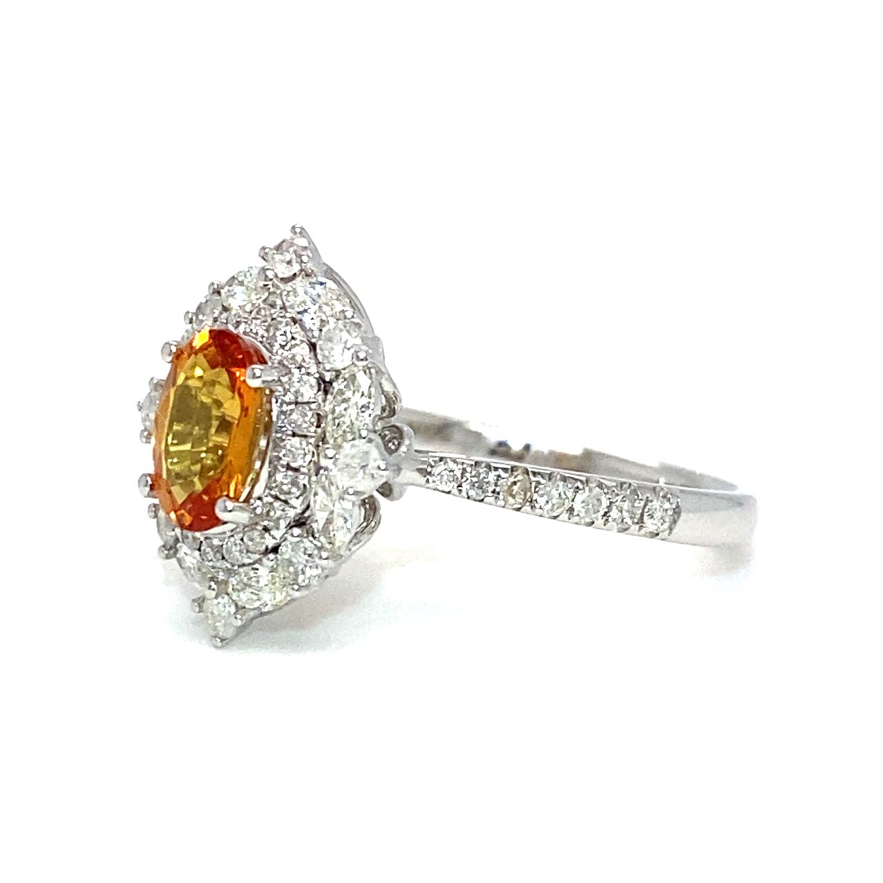 18K White Gold Italian Window Frame Oval Fancy Sappire Diamond RIng