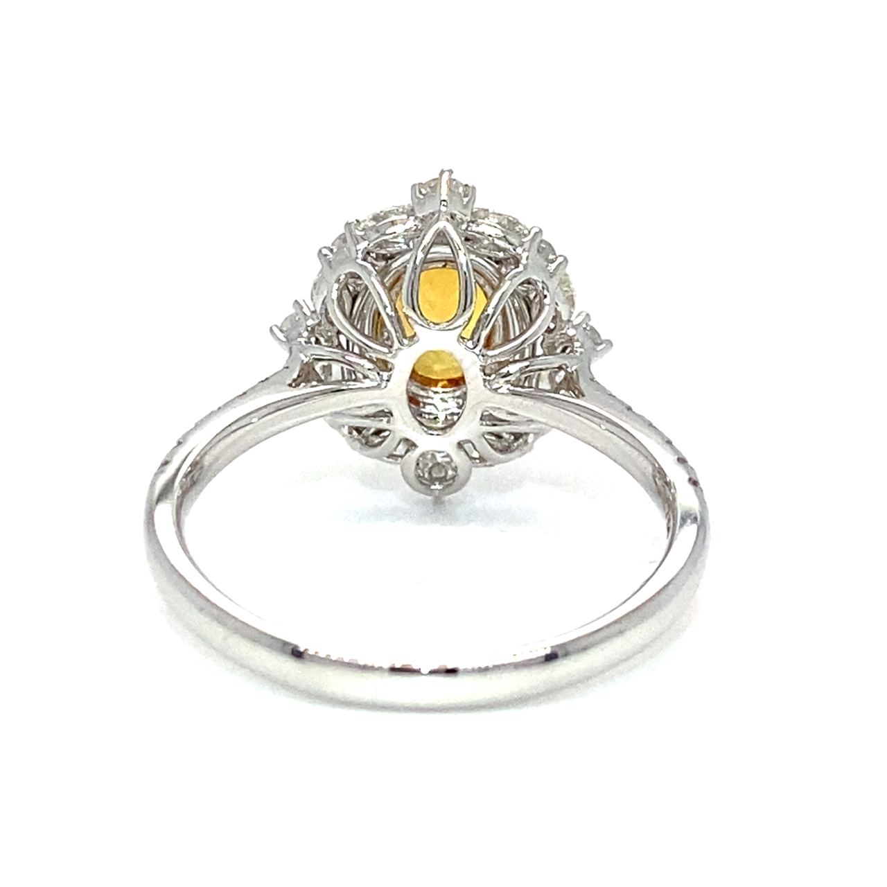 18K White Gold Italian Window Frame Oval Fancy Sappire Diamond RIng