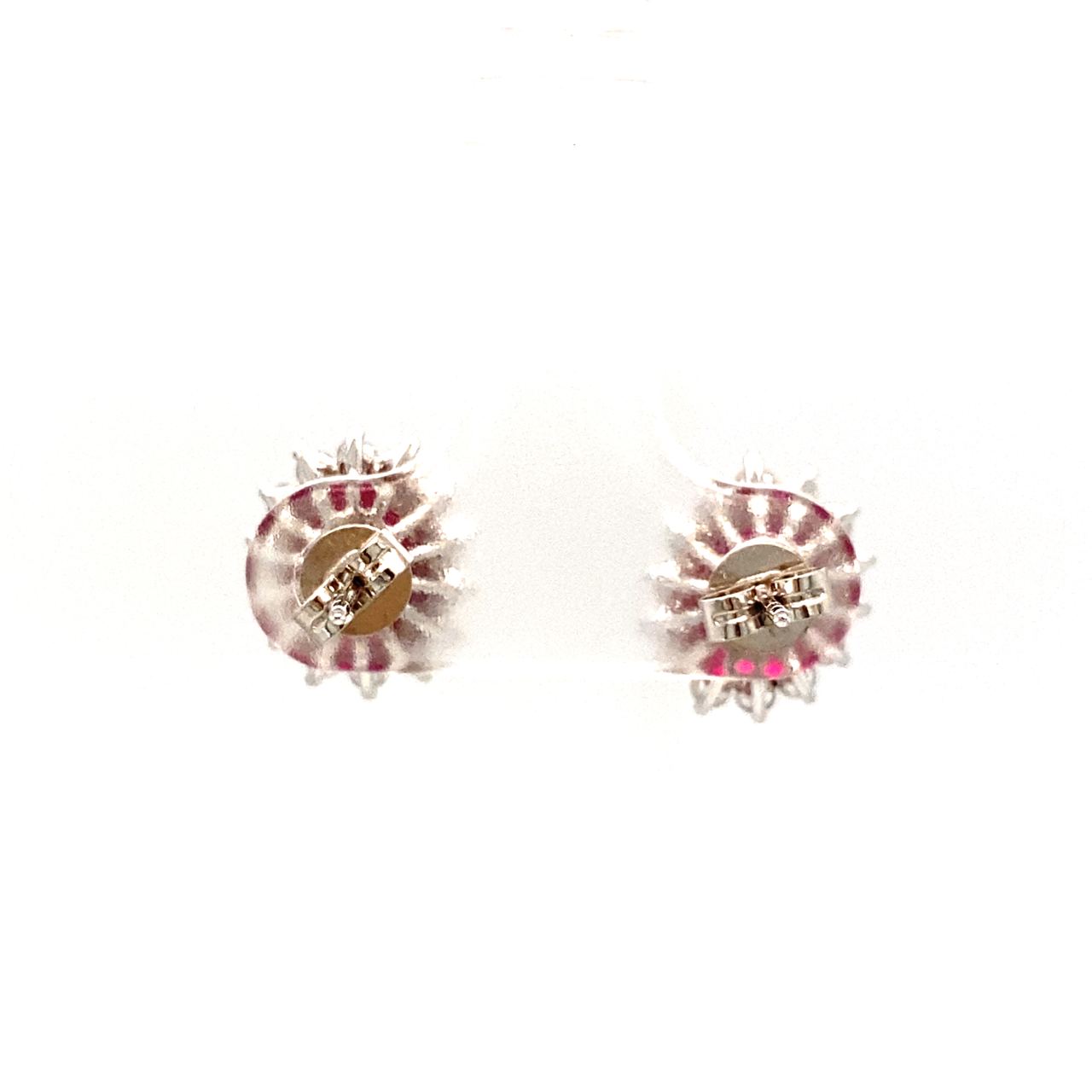 18K White Gold Ruby Oval FS Diana Setting Diamond Earrings