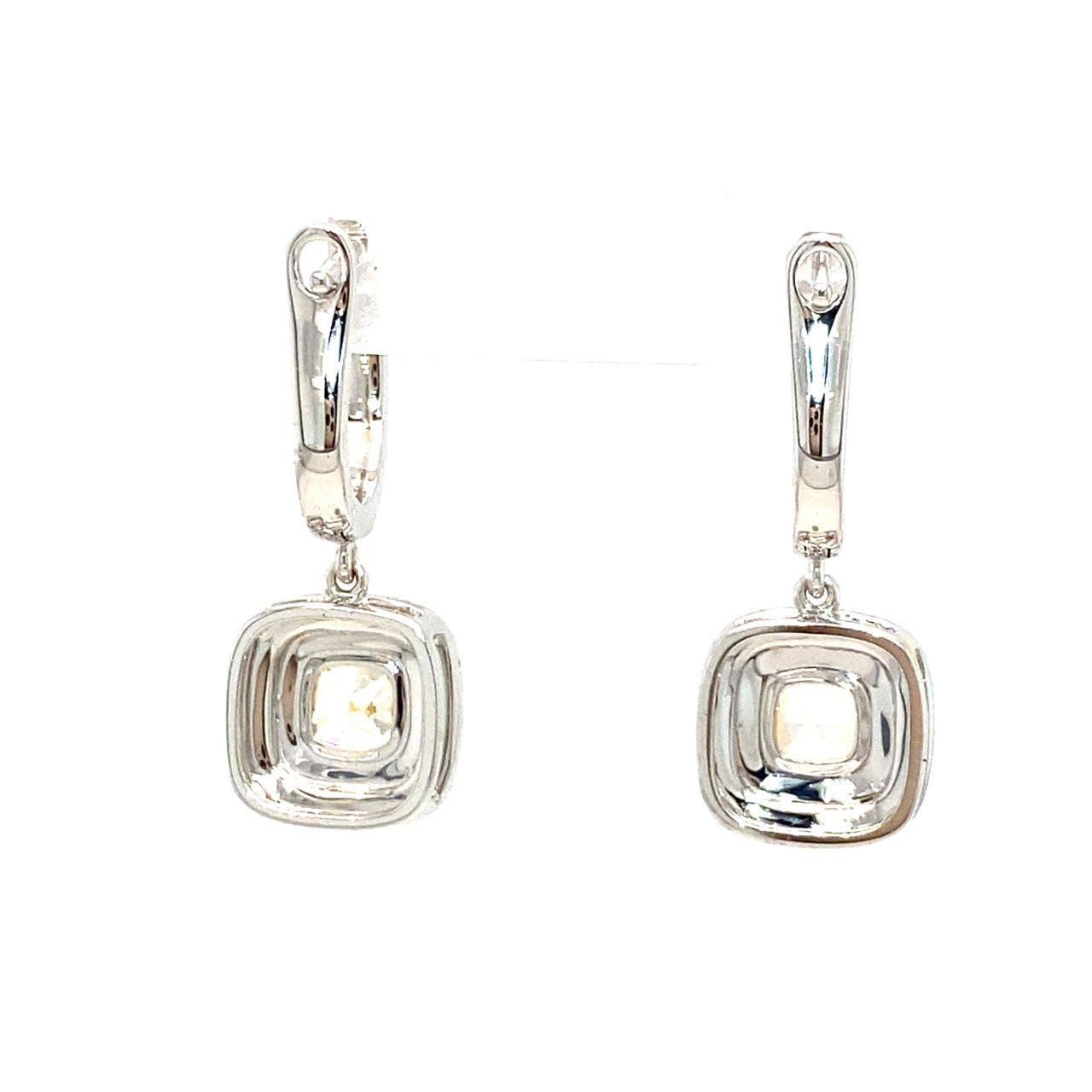 18K White Gold Cushion Yellow Diamond Dangle Halo DIamond Earrings