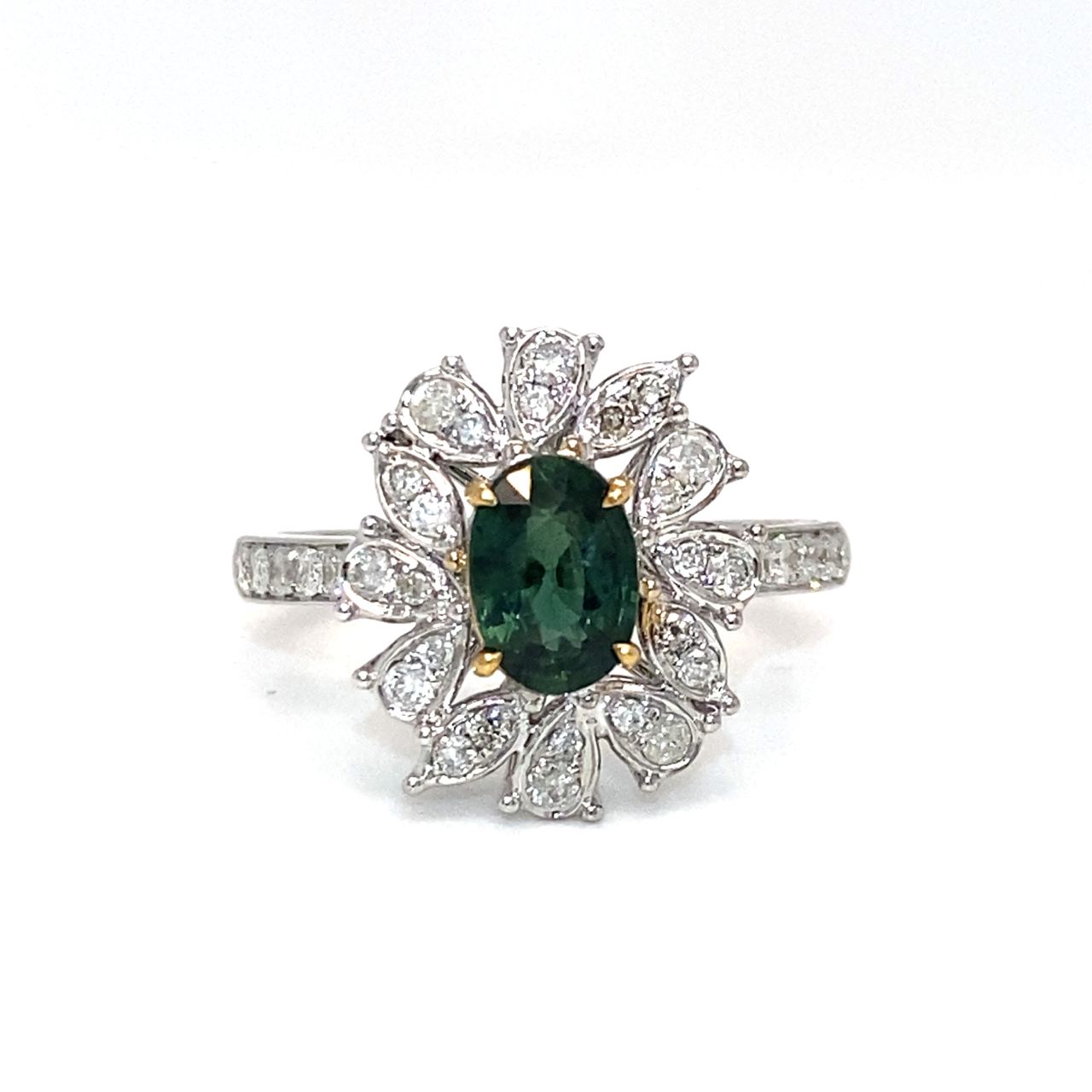 18K White Gold Flower Halo FS OV Diamond Ring