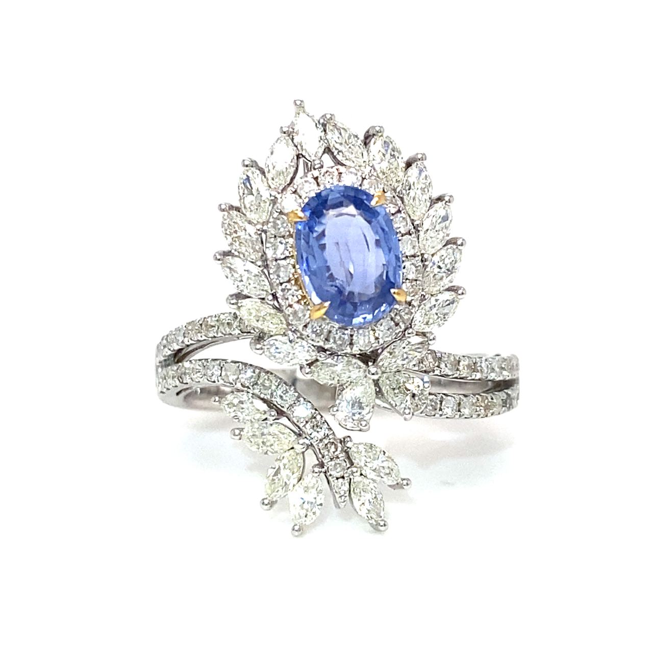 18K White Gold Tilt Blue SAP MQ Diamond Ring