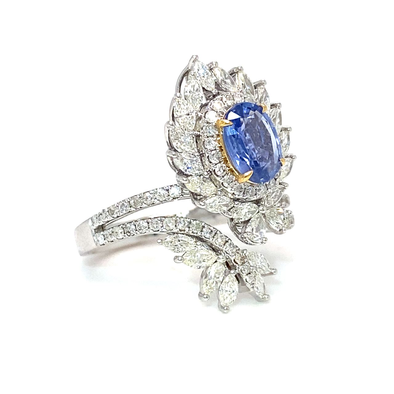 18K White Gold Tilt Blue SAP MQ Diamond Ring