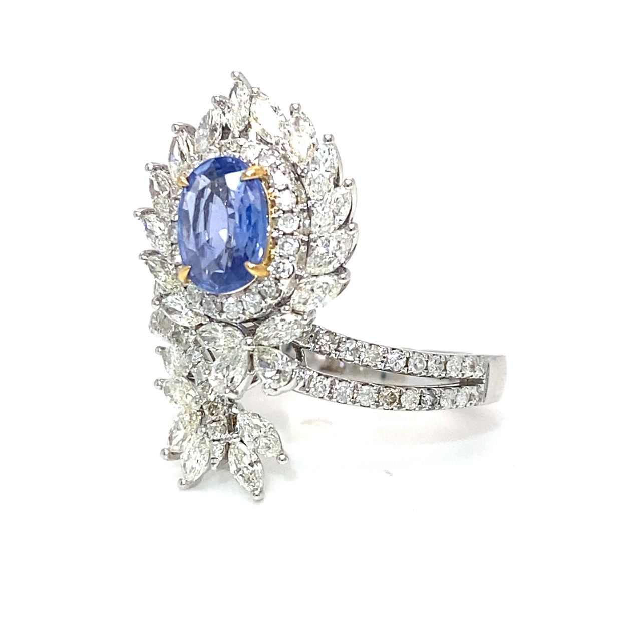 18K White Gold Tilt Blue SAP MQ Diamond Ring