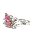 18K White Gold Pink Emerald Sapphire Double Deck Diamond Ring