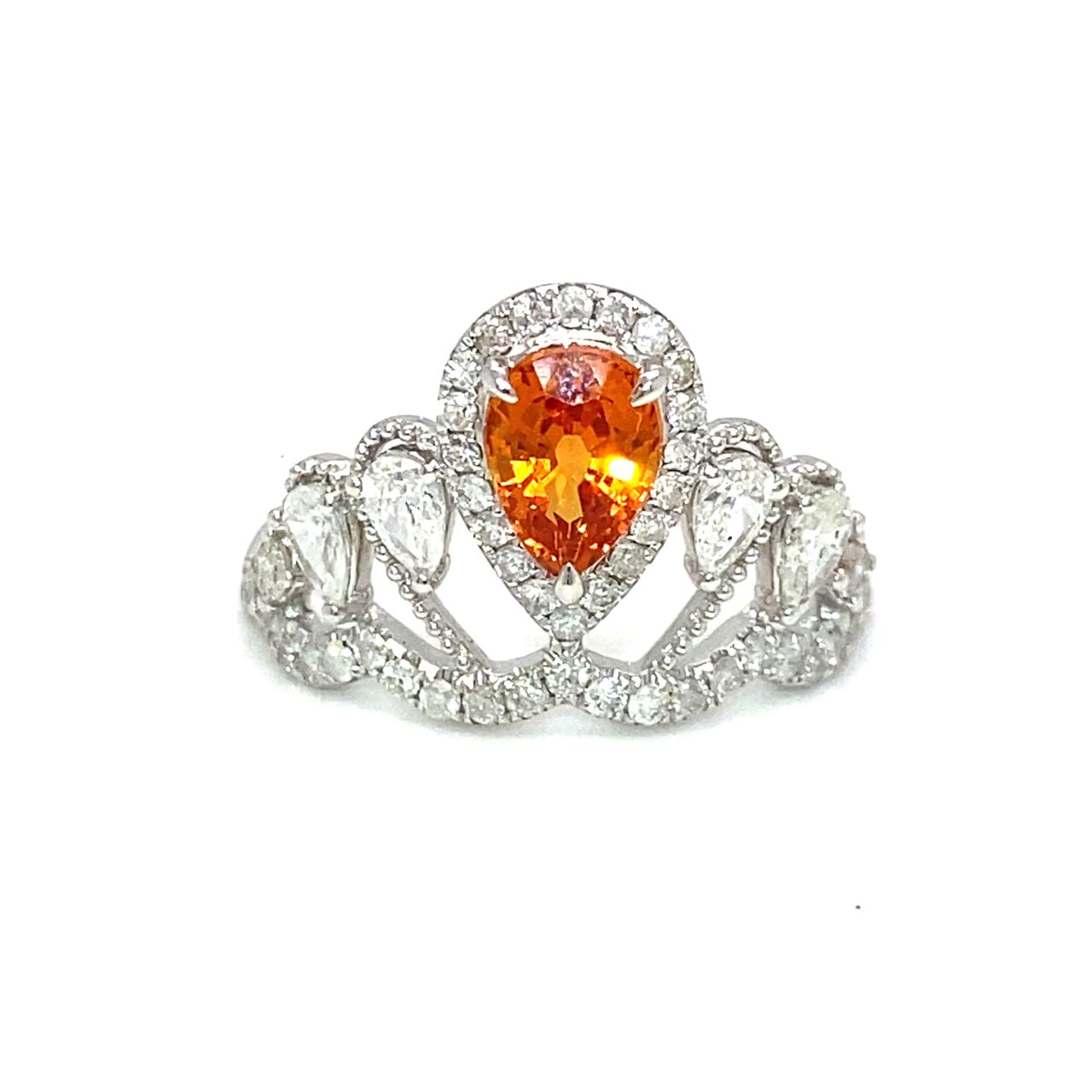 18K White Gold Fancy SAP Pear Princess Tiara Diamond Ring