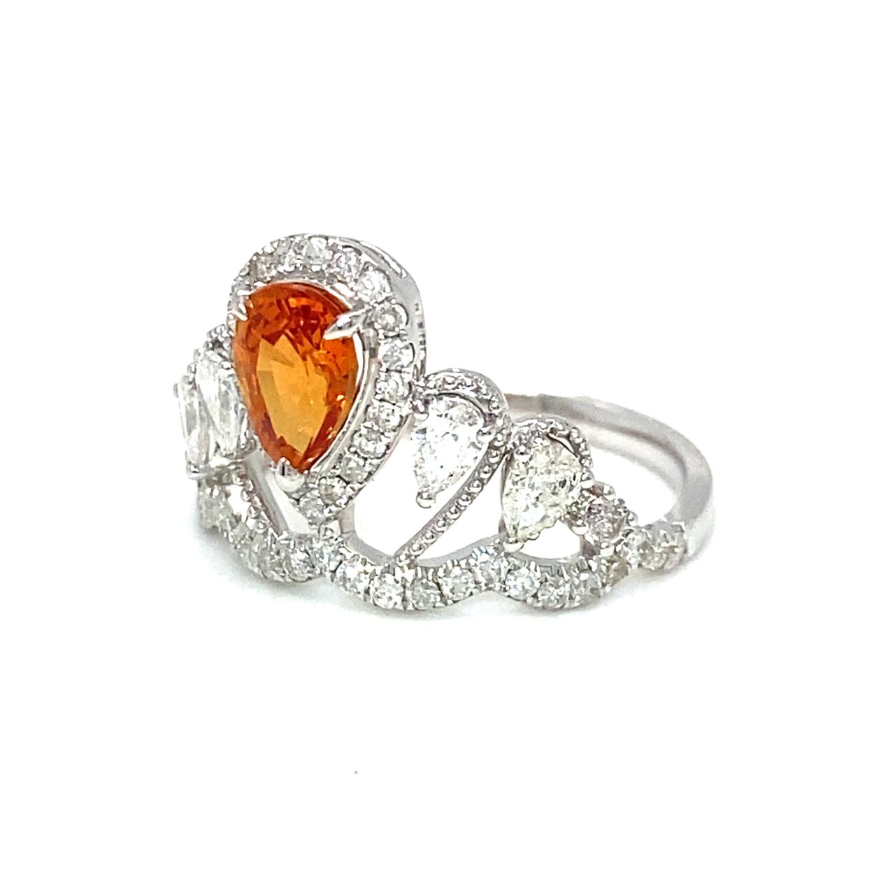 18K White Gold Fancy SAP Pear Princess Tiara Diamond Ring