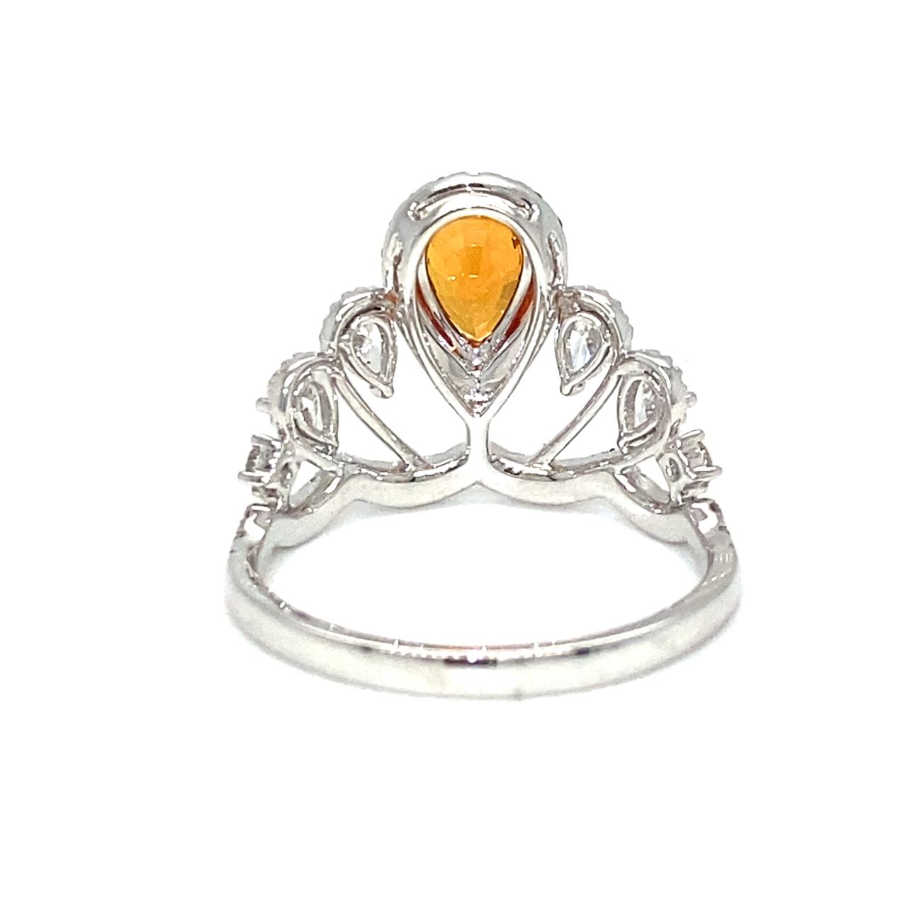 18K White Gold Fancy SAP Pear Princess Tiara Diamond Ring
