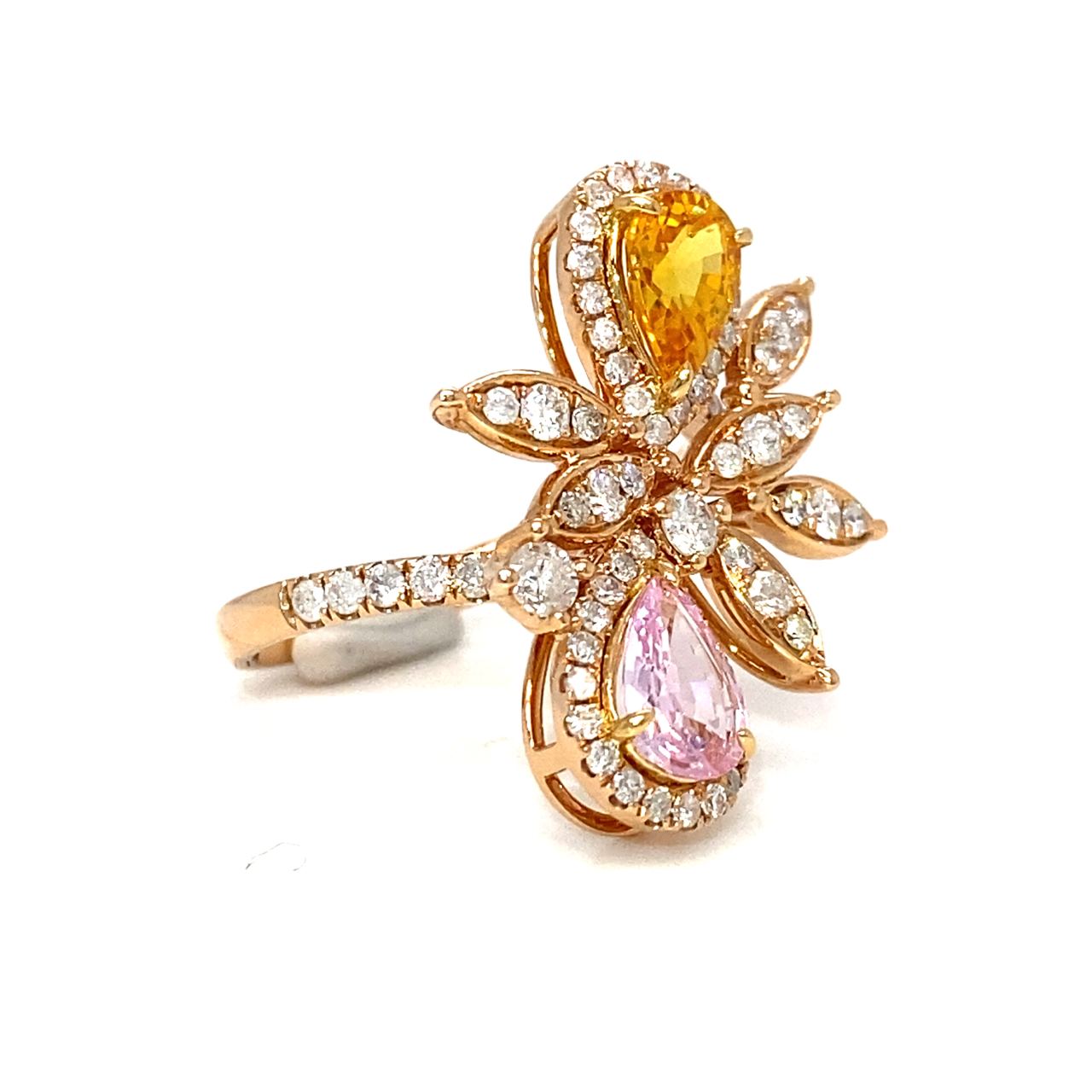 18K Rose Gold Spring Ivy Fancy Sapphire Double Pear SAP Diamond Ring