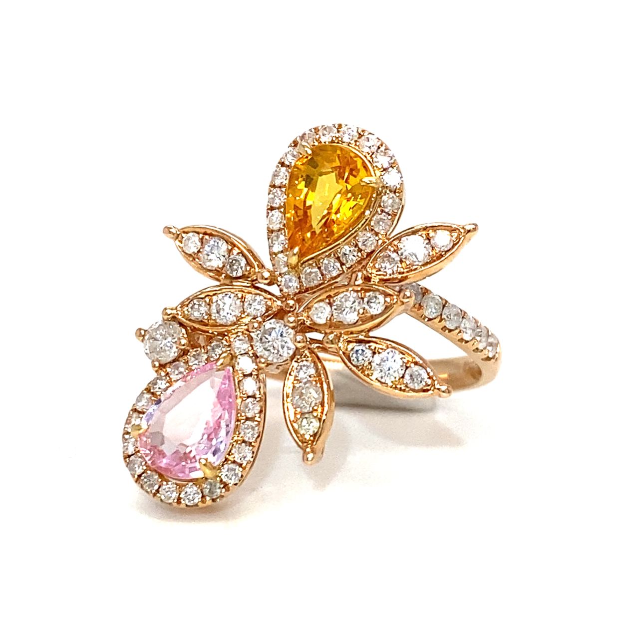18K Rose Gold Spring Ivy Fancy Sapphire Double Pear SAP Diamond Ring