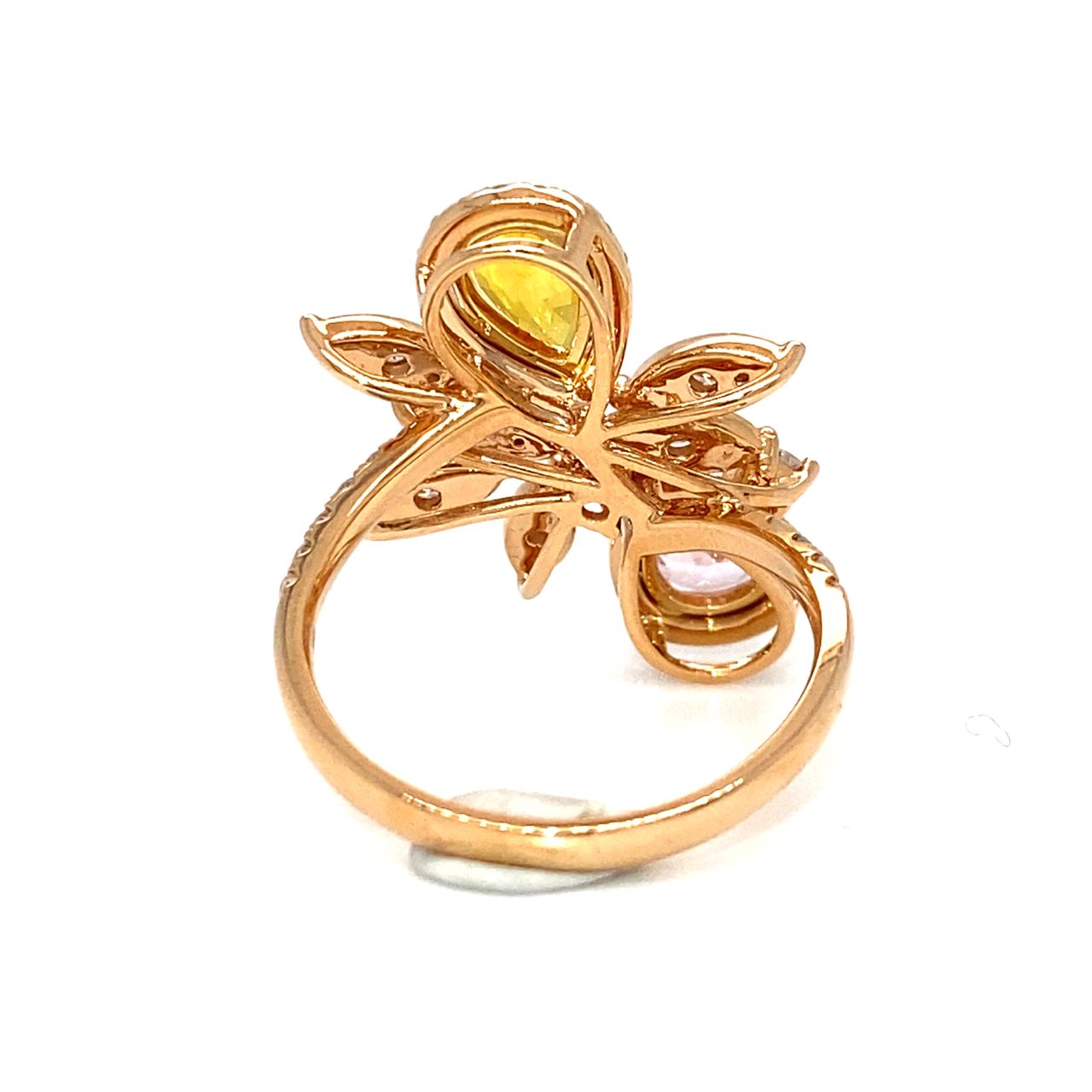 18K Rose Gold Spring Ivy Fancy Sapphire Double Pear SAP Diamond Ring