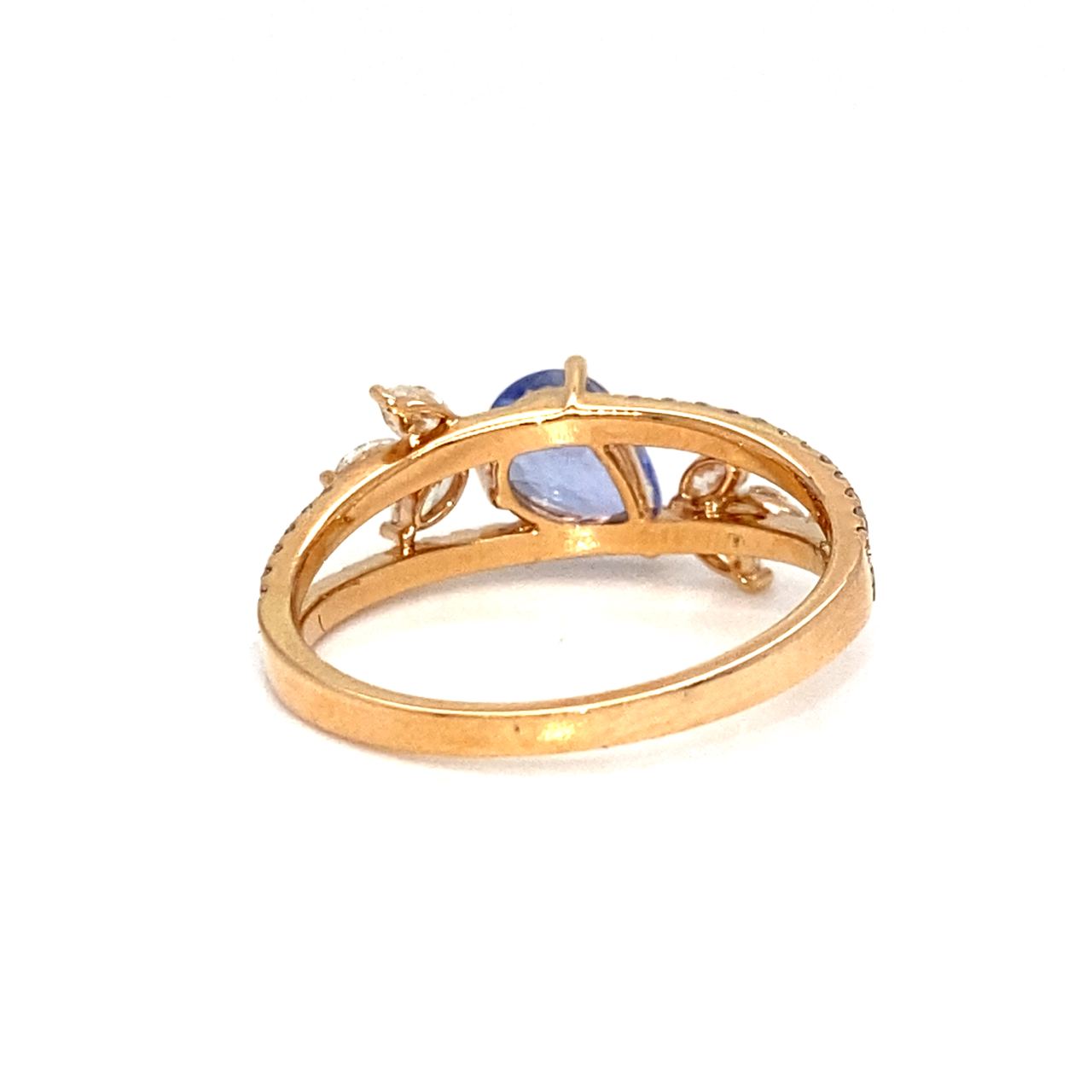 18K Rose Gold Ivy BLUE Pear Sap Tilt V Shape Double Deck Diamond Ring
