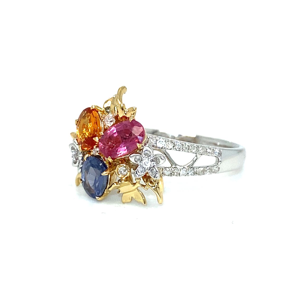 18K WhiteYellow Gold Fancy Sapphire Diamond Ring