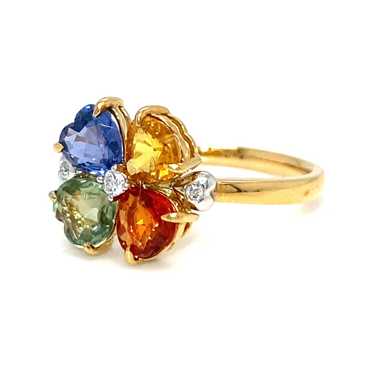 18K Yellow Gold Lucky Clover Heart Shape FS Diamond Ring