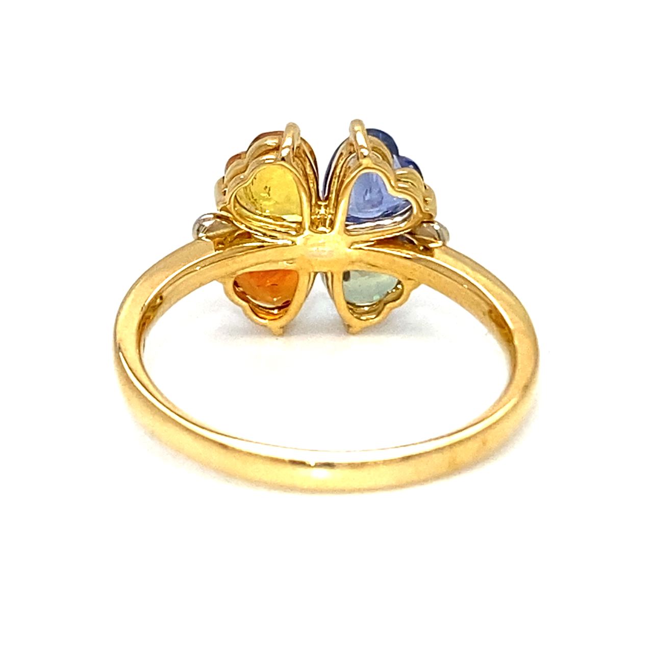 18K Yellow Gold Lucky Clover Heart Shape FS Diamond Ring