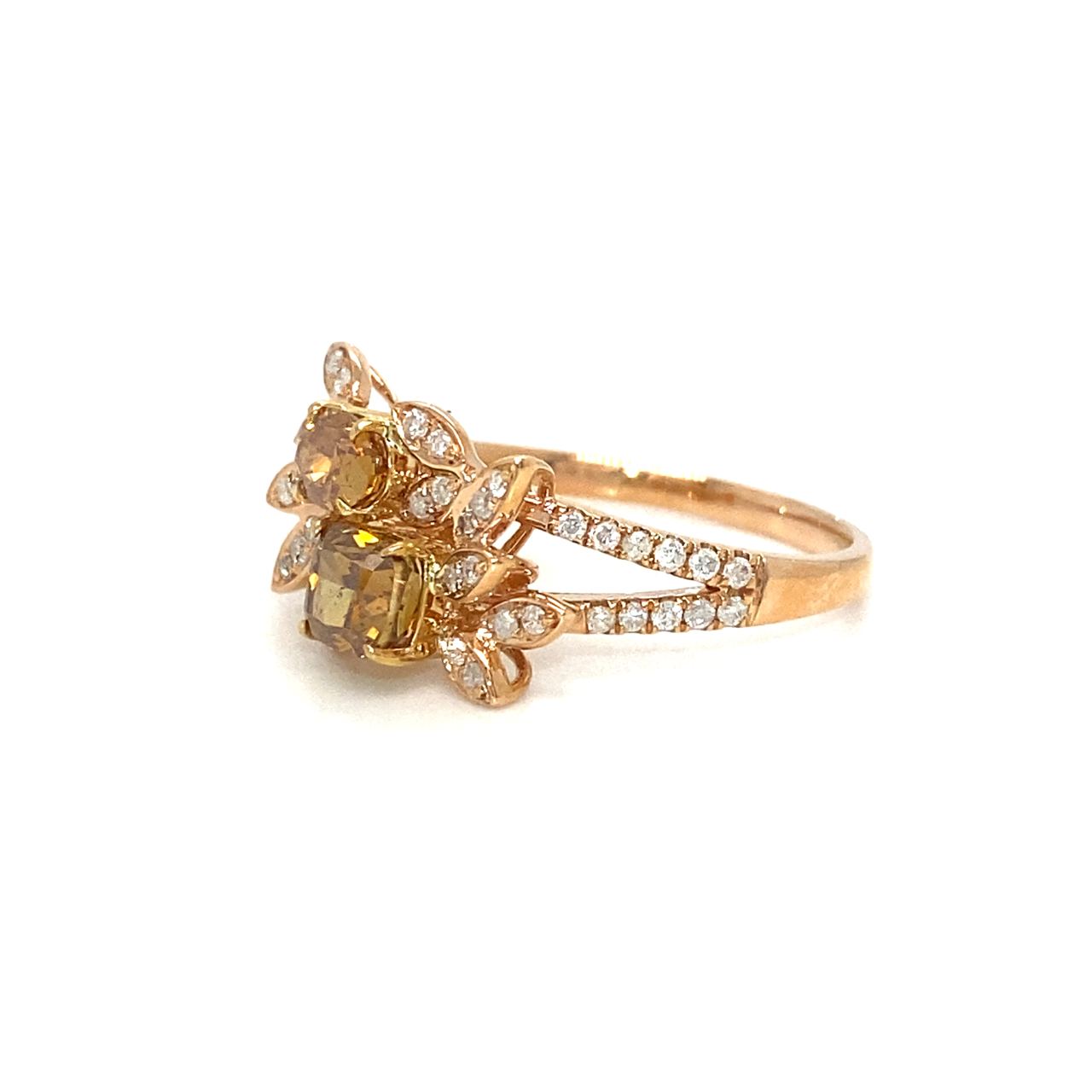 18K Rose Gold Double Deck YD Glam Diamond Ring