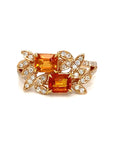 18K Rose Gold Double Deck Emerald Shape Sapphires Glam Diamond Ring