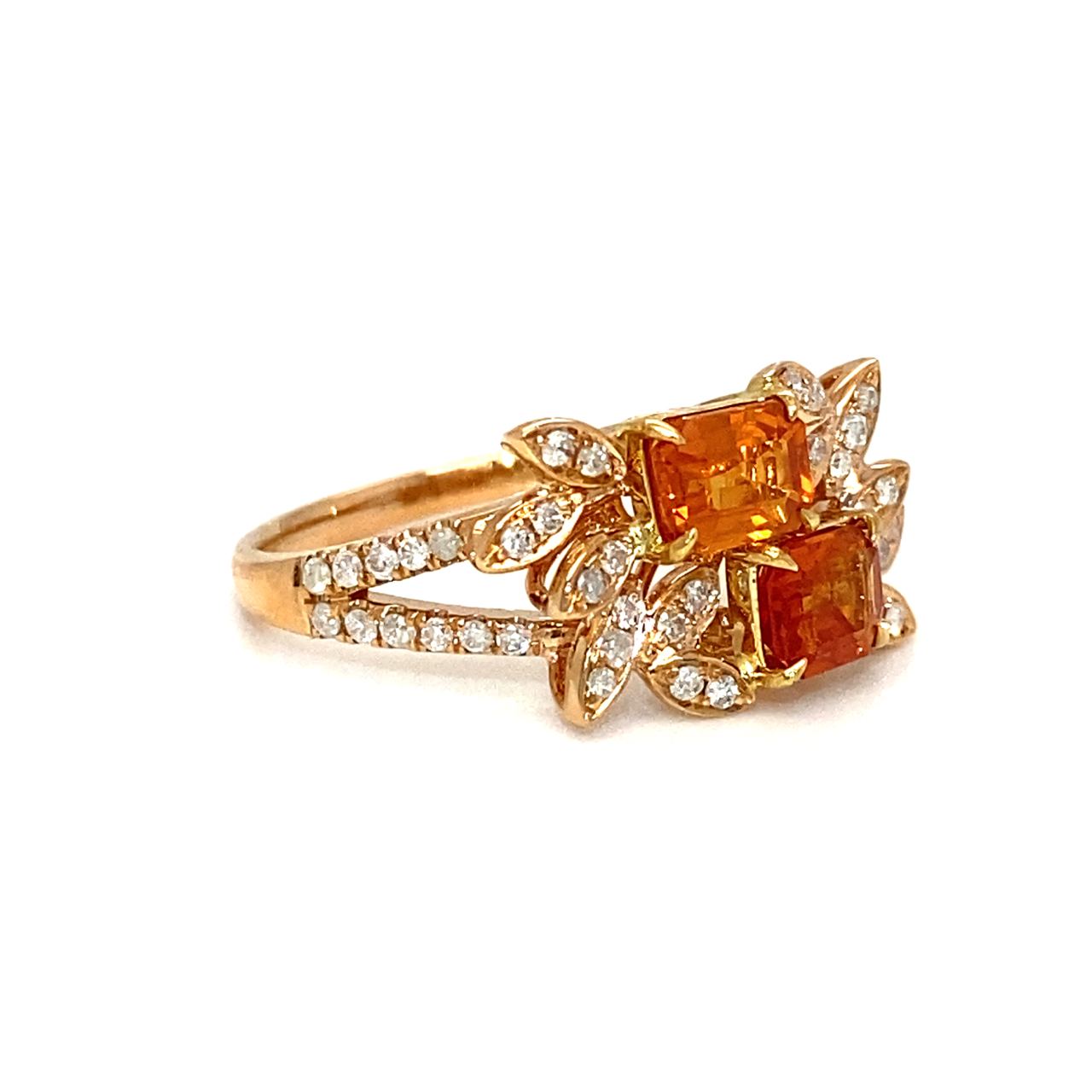 18K Rose Gold Double Deck Emerald Shape Sapphires Glam Diamond Ring