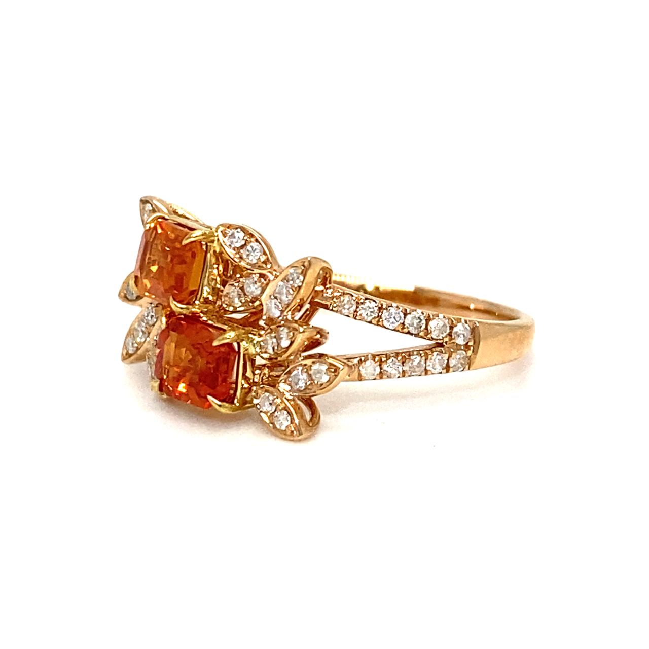 18K Rose Gold Double Deck Emerald Shape Sapphires Glam Diamond Ring