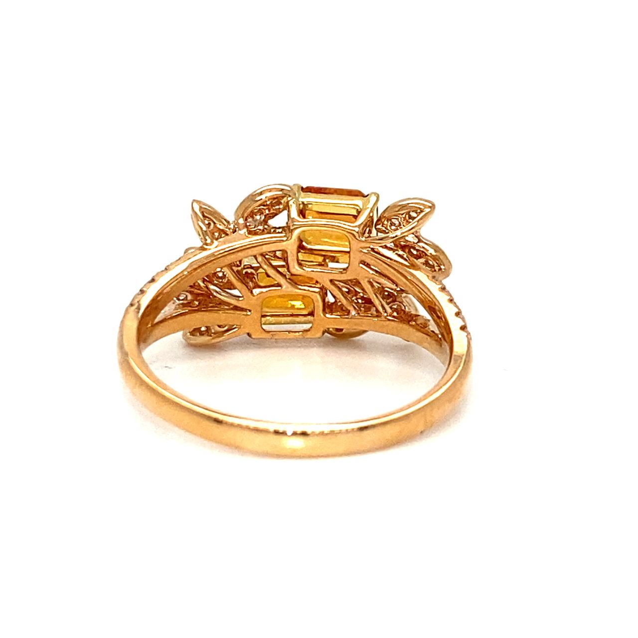 18K Rose Gold Double Deck Emerald Shape Sapphires Glam Diamond Ring