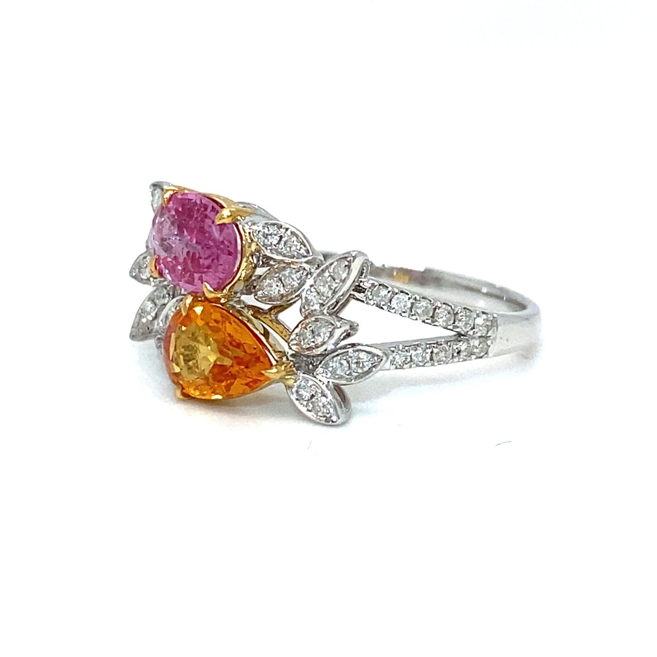 18K White Gold Pear Mix Emerald Shape SAP Double Deck Diamond Ring