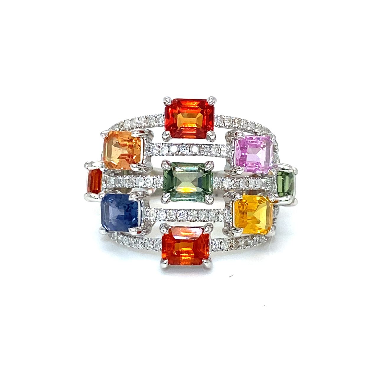 18K White Gold Em Shape SAP Five Layers Diamond Ring